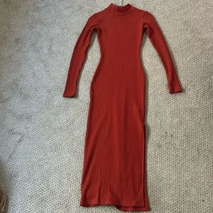 long sleeve turtleneck ribbed dress with left side slit - LIGHTLY USED